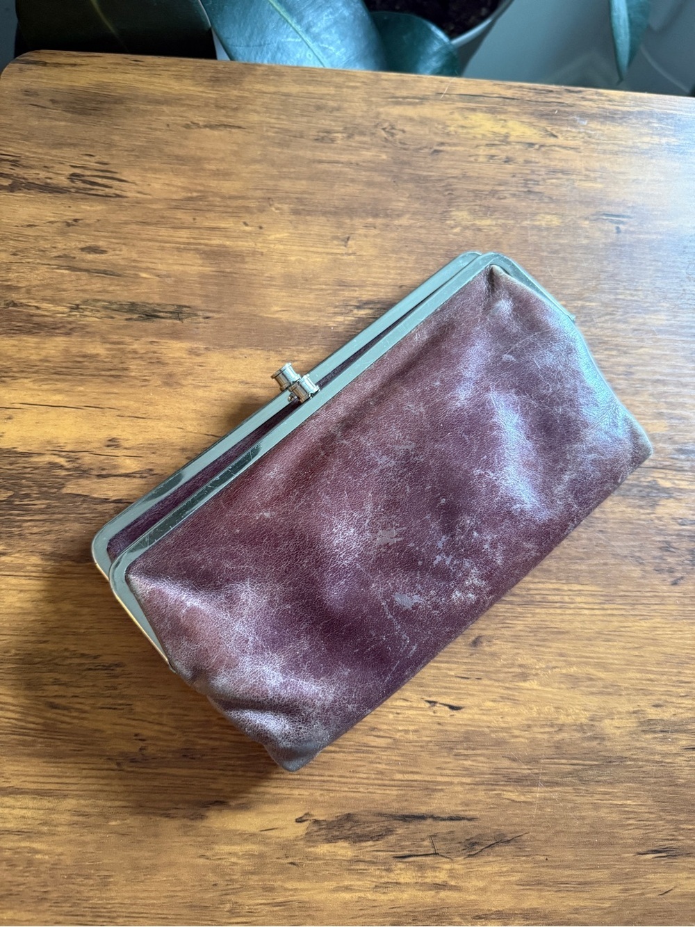 Vintage Burgundy Double Frame Wallet Clutch with Floral Interior
